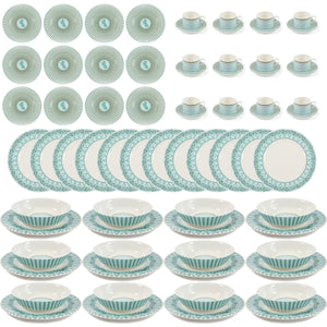 Fine Bone China Dinner Service : MUSTIQUE ISLAND - Bowls, Salad plates, Dinner plates, Side plates, Coffee cups & Saucers - 12 place settings (72 pieces)