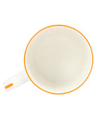 Top view of fine bone china orange Seastar mug with orange rim and handle detailing, handmade in England.