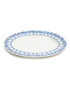 Fine bone china oval serving platter Palms Azure blue crossed palm tree design by Lotty B Mustique luxury tableware