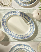Fine bone china oval serving platter in Palms Azure Blue by Lotty B Mustique – luxury coastal tableware made in England