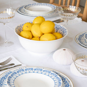 Setting the table in style with fine bone china large serving bowl in blue Palms design by Lotty B
