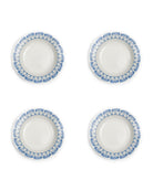 Set of 4 fine bone china rimmed bowls in Palms Azure Blue design by Lotty B for Pink House Mustique.