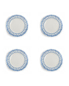 Set of 4 fine bone china salad plates in Palms Azure Blue design by Lotty B for Pink House Mustique.