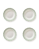 Set of 4 fine bone china rimmed bowls in Palms Sage Green design by Pink House Mustique, handmade in England.