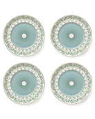 Set of 4 fine bone china charger plates with gold rim in Palms Sage Green design by Pink House Mustique.