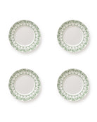 Set of 4 fine bone china salad plates in Palms Sage Green pattern, British made by Pink House Mustique.