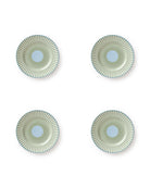 Set of 4 fine bone china side plates in Palms Sage Green design by Pink House Mustique, handcrafted in England.