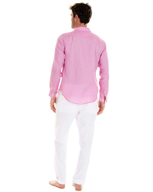 Mens smart casual fuschsia pink linen shirt