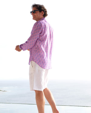 Mens Linen Shirt: SHELLTOP - BLUE/PINK
