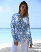 Iguana Blue linen Kim blouse by Pink House Mustique — relaxed island elegance in soft, breathable pure linen.