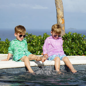 Children's plain lilac linen tropical vacation shirt