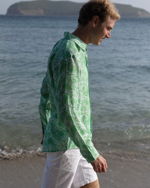 Floral print mens linen shirt holiday style