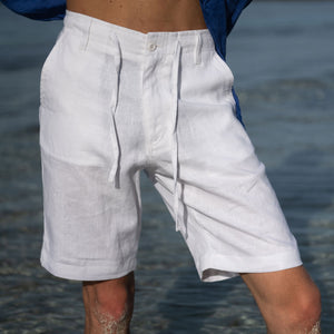 Mens plain white linen holiday shorts