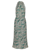 Back view of Jemima halter neck silk dress in monochrome Whale print by Lotty B Pink House Mustique