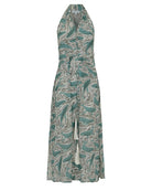Jemima halter neck silk dress in monochrome Whale print by Lotty B Pink House Mustique