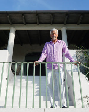 Tropical holiday mens plain lilac linen shirt