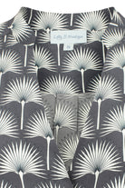 Finest pure silk dress screen printed with black and white single Palm repeat print by designer Lotty B Mustique