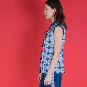 Pure silk waistcoat in April Showers print designer Lotty B for Pink House Atelier Collections