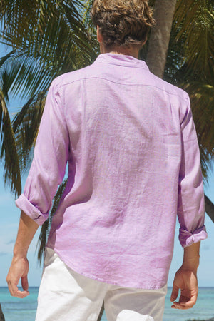 Beach vacation mens plain lilac linen shirt