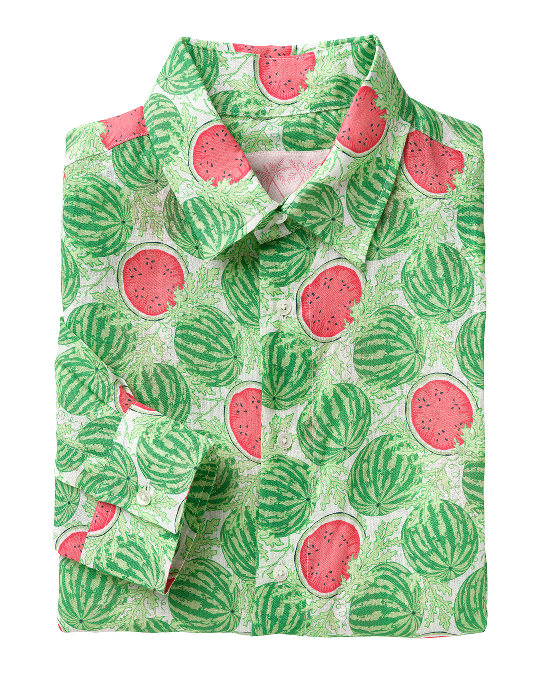 Men's linen shirt Watermelon green print lightweight 100% linen shirt