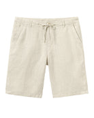 Mens natural linen shorts with drawstring waist, lightweight breathable summer shorts with relaxed fit and side pockets