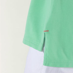 Mens pure cotton green polo shirt contrast stitch detail