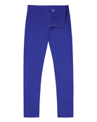 Button and fly opening stretch linen pants in dazzling blue. Resortwear by Pink House 