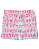 Men's swim shorts in red and pale blue Beetle print by Lotty B for Pink House