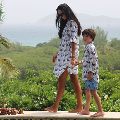 Boys swim shorts MONKEY and PALMS PLUM