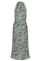 Jemima silk maxi halter neck dress in monochrome whale print by Lotty B Mustique back detail