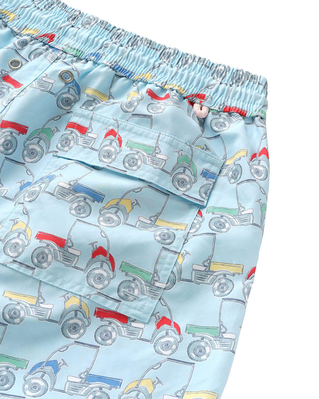 Men’s Mustique Mule multi swim shorts back pocket and multicoloured beach buggy print detail