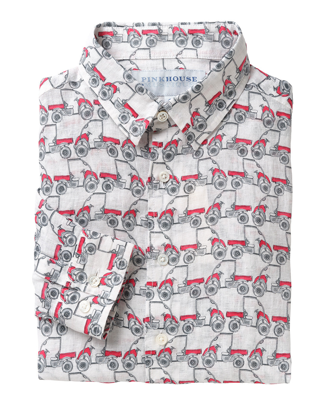 Men’s Mustique Mule print linen shirt in red by Pink House Mustique