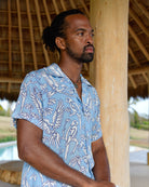 Men's Parrot Blue silk Festival Shirt at Frenchman's Field Villa Mustique