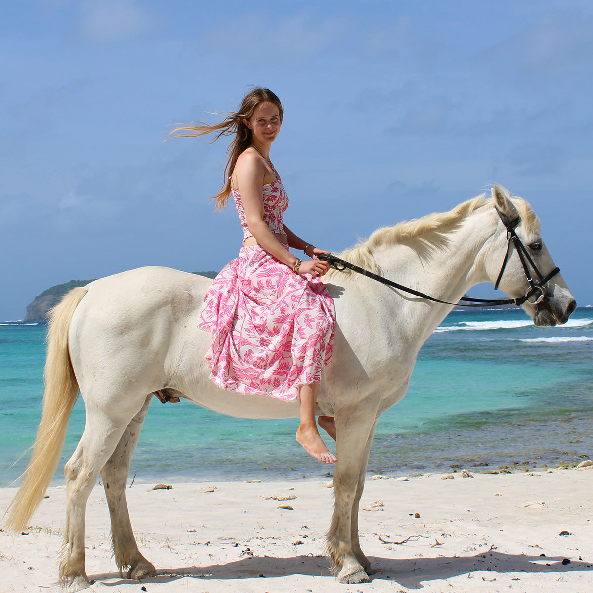 Luxury silk sarongs and resort clothing designed by Lotty B, Lagoon Bay, Mustique island.