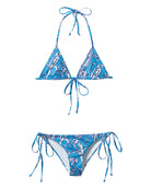 Classic triangle tie bikini in blue Vincy parrot print – eco-sustainable Italian swimwear by Lotty B for Pink House Mustique
