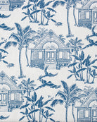 Pink House Toile blue 100% cotton fabric swatch