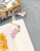 Sterling silver Mustique island pendant with pink zirconia crystals necklace and gift box Made in England