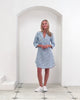 Women’s Coral Stone blue pure linen Decima dress by Pink House Mustique, Resort 2026 island-inspired print.