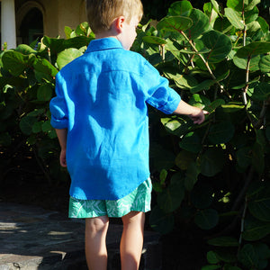 Children's blue linen smart casual vacation shirt