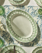 Fine bone china oval serving platter in Palms Sage Green, perfect for elegant dining and island-inspired entertaining.