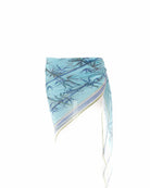 Silk chiffon square scarf in bamboo pale blue print, lightweight wrap sarong style beach cover up