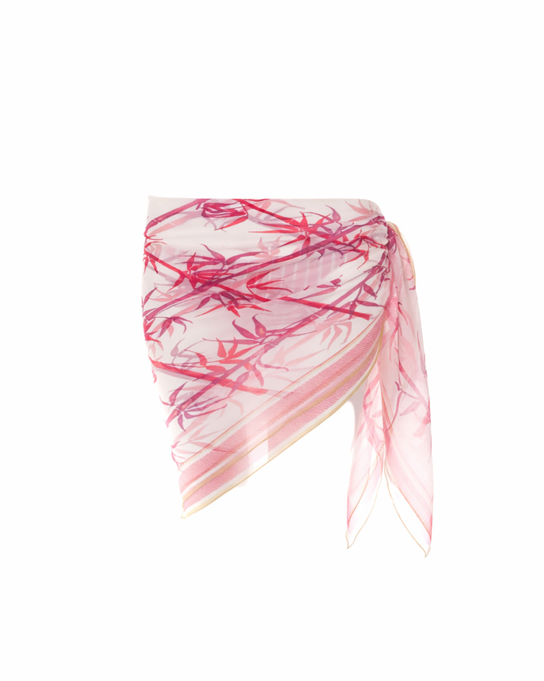 Silk chiffon square scarf in bamboo red print, lightweight wrap sarong style beach cover up
