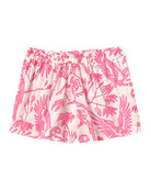 Pink floral shorts on a white background