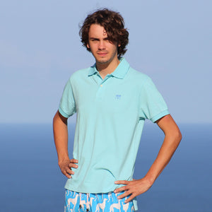 Mens pure cotton pale blue polo shirt sports vacation style