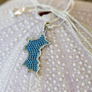 Silver Diamante Mustique Island Pendant - blue zirconium crystals, sea urchin