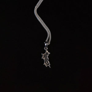 Silver Diamante MINI Mustique Island Pendant with curb chain - black zirconium crystals