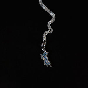 Silver Diamante MINI Mustique Island Pendant with curb chain - blue zirconium crystals