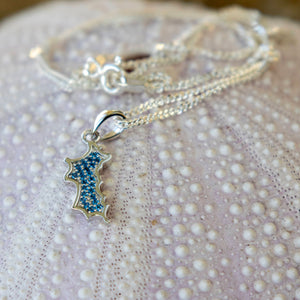 Silver Diamante MINI Mustique Island Pendant - blue zirconium crystals, sea urchin