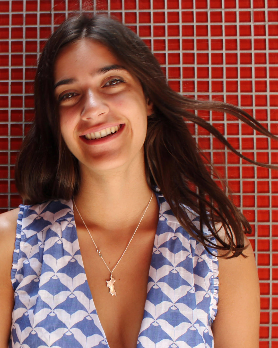 Sterling silver Mustique island pendant necklace, hallmarked and made in England, luxury Caribbean island jewellery