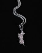 Sterling silver mini Mustique island pendant necklace with pink zirconia crystals luxury island jewellery Made in England